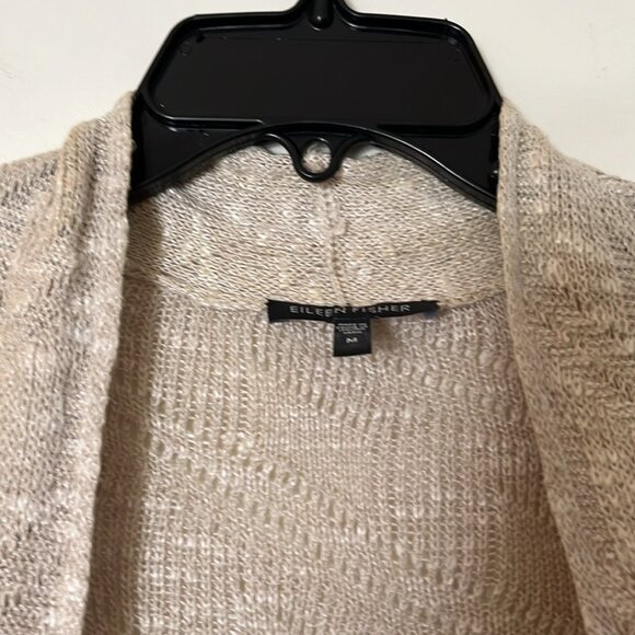 ✨🕊️ Vintage Eileen Fisher Beige Open Front Lightweight Knit Cardigan Sweater - Picture 4 of 12